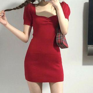 Short-sleeve Mini Knit Dress As Shown In Figure - One Size