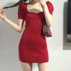 Short-sleeve Mini Knit Dress As Shown In Figure - One Size