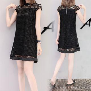 Fishnet Overlay Short Sleeve Dress