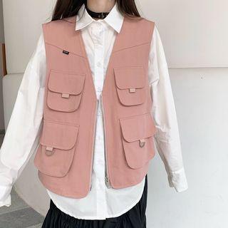 Plain Loose-fit Cargo Vest