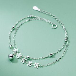 Flower Layered Sterling Silver Bracelet 1pc - Silver - One Size