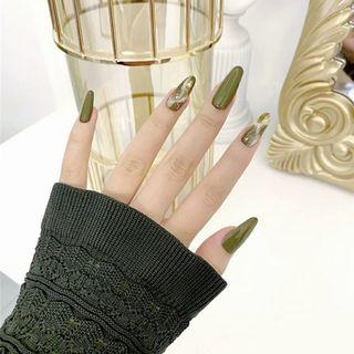 Print Pointed Faux Nail Tips 31 - Green - One Size