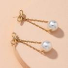 Faux Pearl Bow Alloy Dangle Earring 1 Pair - Gold - One Size