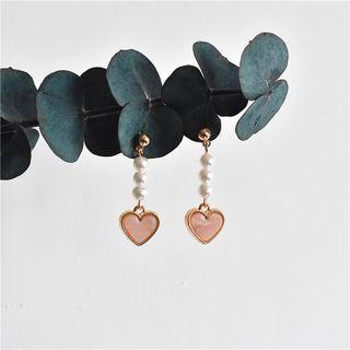 Heart Acetate Faux Pearl Alloy Dangle Earring 1 Pair - Pink & Gold - One Size