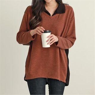 Collar-detail Color-block Top