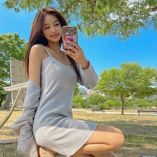 Spaghetti-strap A-line Knit Minidress