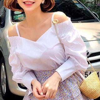 Long-sleeve Cold Shoulder Top White - One Size
