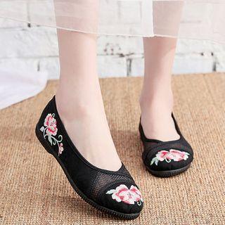 Floral Embroidered Mesh Panel Flats