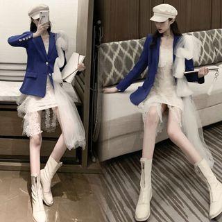 Mesh Applique Blazer / Asymmetric Lace Dress