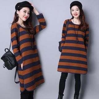 Striped Long Sleeve Padded Dress