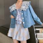 Lace Panel Denim Jacket / Floral Camisole Top / Shorts
