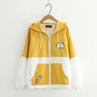 Cat Embroidered Hooded Zip-up Jacket