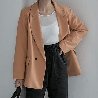 Plain Double-breasted Oversize Blazer