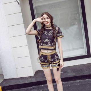 Set: Print Short-sleeve Top + Print Shorts