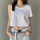 Short Sleeve Asymmetrical Plain Crop T-shirt
