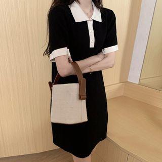 Polo Short-sleeve Color Block Knit Dress