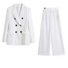 Striped Double-breasted Blazer / Wide-leg Pants