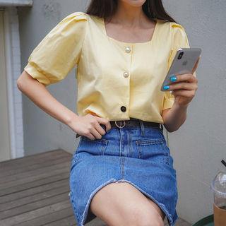 Square-neck Button-detail Blouse