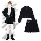 Double-breasted Cropped Blazer / Pleated A-line Skirt