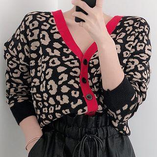 Leopard Pattern Cardigan Black - One Size