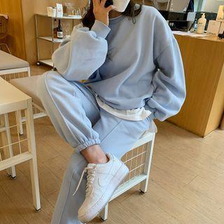 Pastel Tone Sweatshirt & Sweatpants Matching Set Sky Blue - One Size