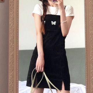 Plain T-shirt / Butterfly Embroidered Sleeveless Dress