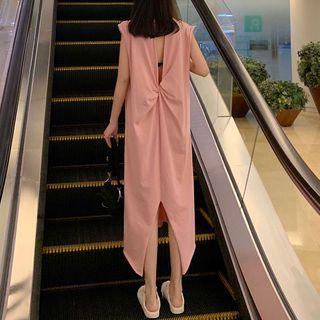 Cap-sleeve Plain Midi Dress