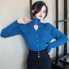 Turtleneck Cut-out Button-up Sweater