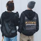 Couple Matching Lettering Faux Leather Hooded Jacket