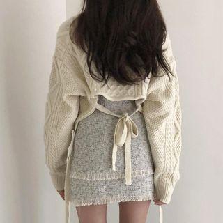 Long-sleeve Plain Lace-up Cable-knit Sweater