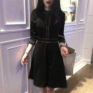 3/4-sleeve Contrast-stitching Mini A-line Dress
