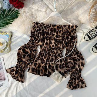 Off-shoulder Leopard Long-sleeve Top