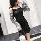 Cold-shoulder Ruched Long-sleeve Mini Sheath Dress