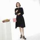 Faux-pearl Button Flare Dress