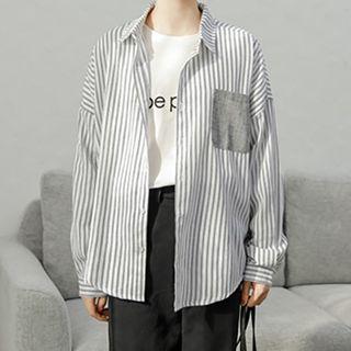 Long-sleeve Striped Shirt Gray - One Size