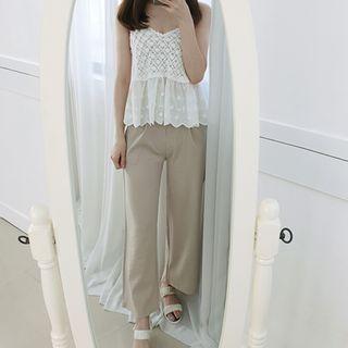 Petite Size Band-waist Wide-leg Pants