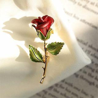 Rose Alloy Brooch Red & Green - One Size