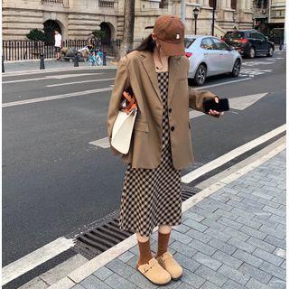 Spaghetti Strap Gingham Midi A-line Dress / Blazer