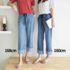 Band-waist Cuff-hem Wide-leg Jeans