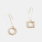 Faux Pearl Hoop & Square Dangle Earring 1 Pair - As Shown In Figure - One Size