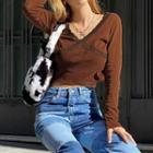 Long-sleeve Lace Trim Cropped Tee