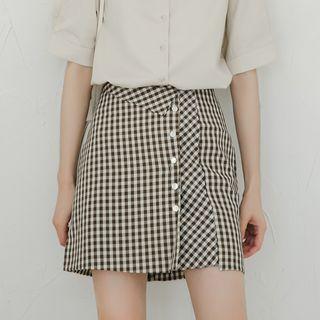Gingham Buttoned A-line Mini Skirt