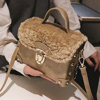 Faux Leather Fleece Boxy Crossbody Bag