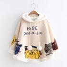 Cat Print Hooded Capelet Off-white - One Size