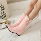 Fleece-lined Hidden-wedge Bow Mid-calf Boots