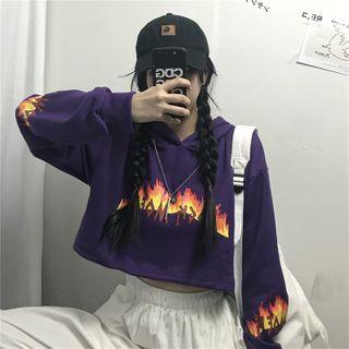 Fire Printed Cropped Hoodie