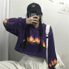 Fire Printed Cropped Hoodie