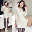 3/4-sleeve Keyhole-front Sheath Dress