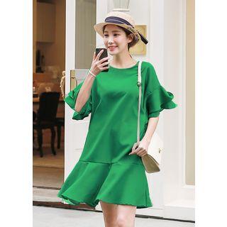 Round-neck Ruffled Dress