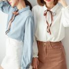 Smocked-cuff Lace-up Blouse